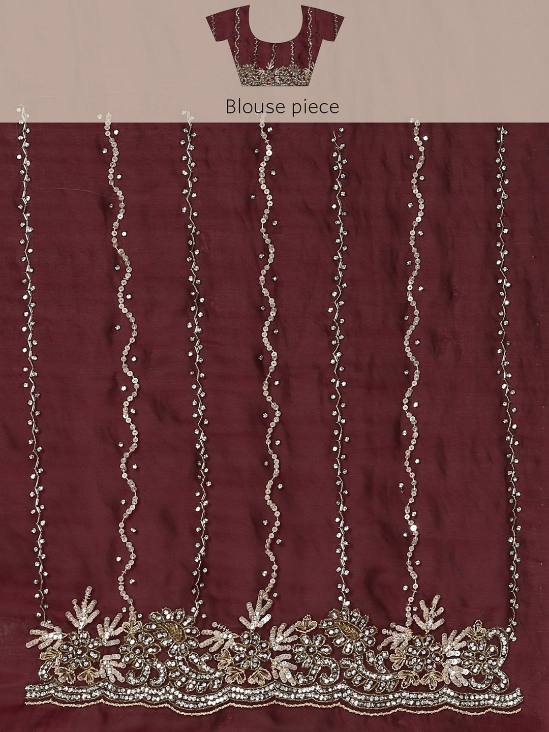 Neerus Maroon hand embroidered saree with Swarovski and cut dana - detail view 5