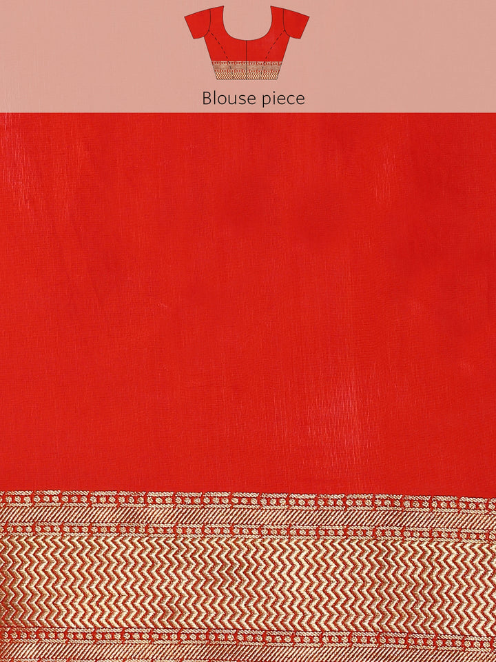 Neerus Red silk woven saree with peacock booti pallu - detail view 6