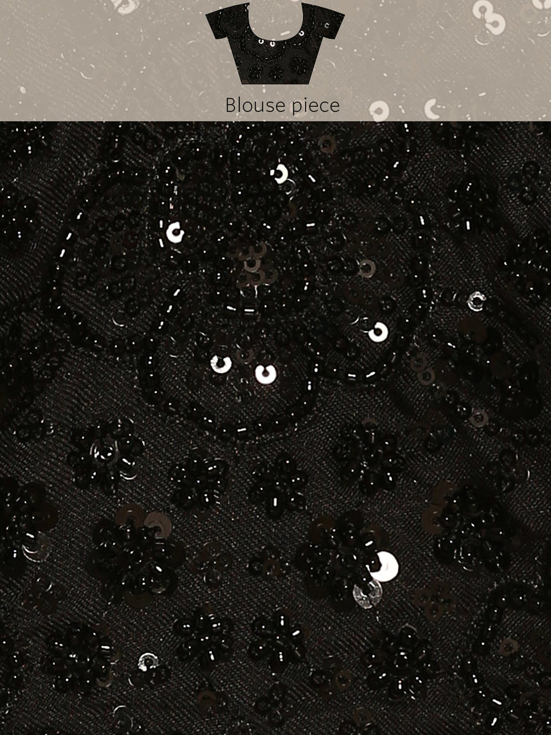 Neerus Black satin hand embroidered printed saree - detail view 6