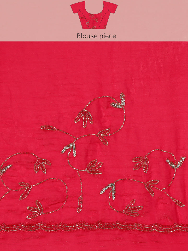 Neerus Pink net hand embroidered saree - detail view 6