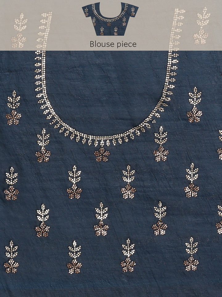 Royal blue jimmy tissue saree with Swarovski embroidery