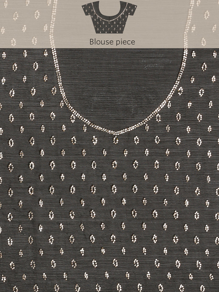 Black Jimmy Tissue Saree With Hand Embroidery