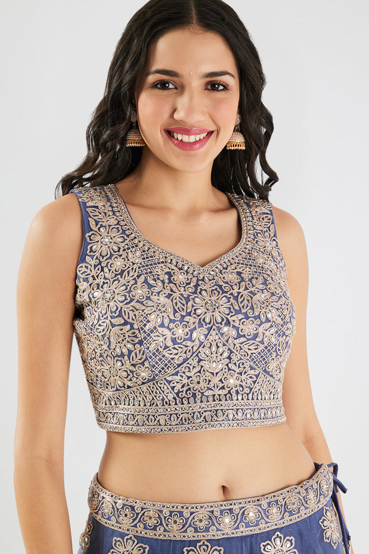 Neerus Blue net embroidered lehenga set - detail view 2