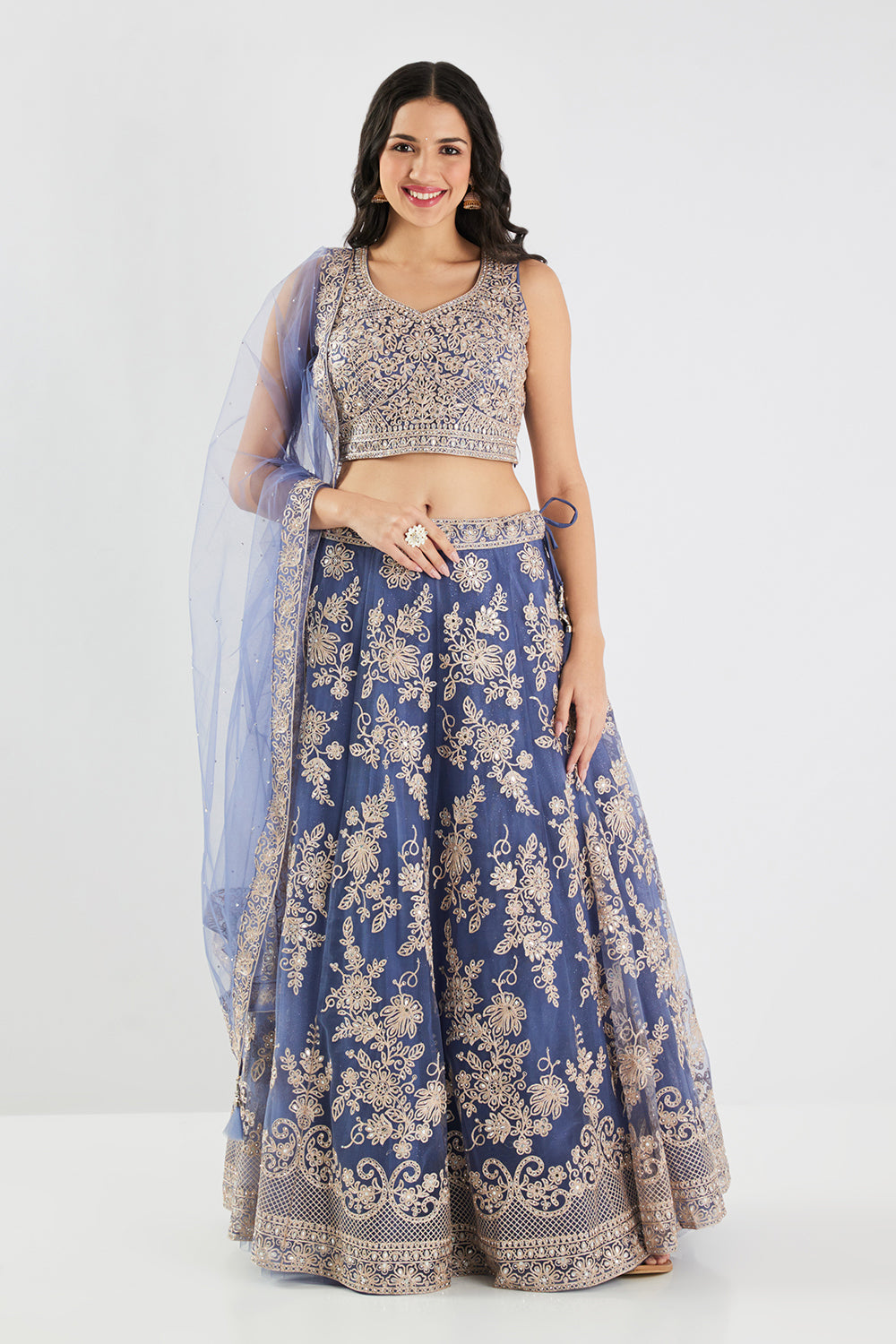 Neerus Blue net embroidered lehenga set - detail view 3
