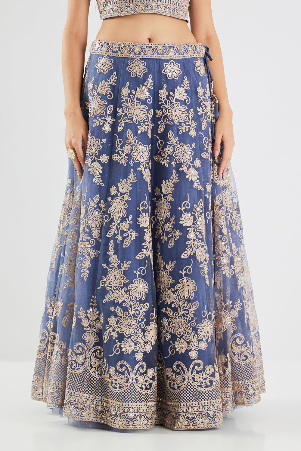 Neerus Blue net embroidered lehenga set - detail view 4