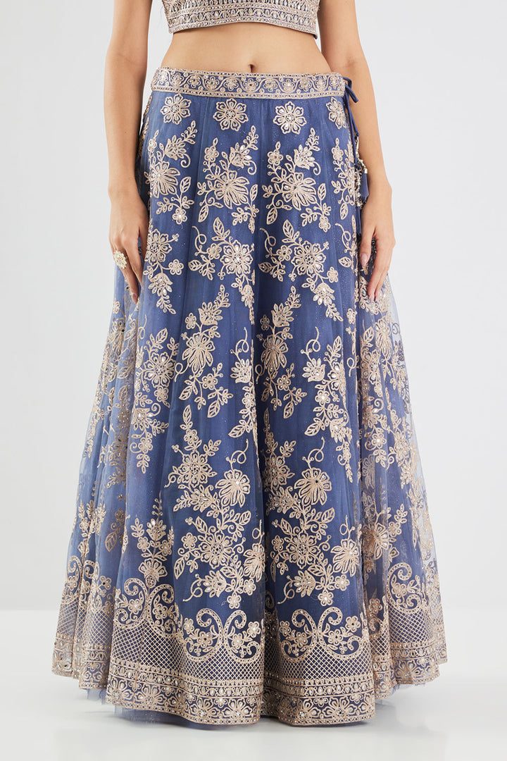 Neerus Blue net embroidered lehenga set - detail view 4