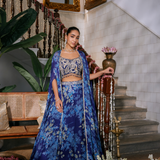 Blue Chinon Jacket Ghagra Set