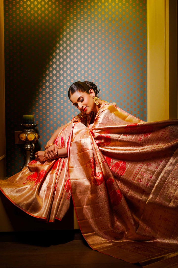 Neerus Gold silk woven saree - detail view 2