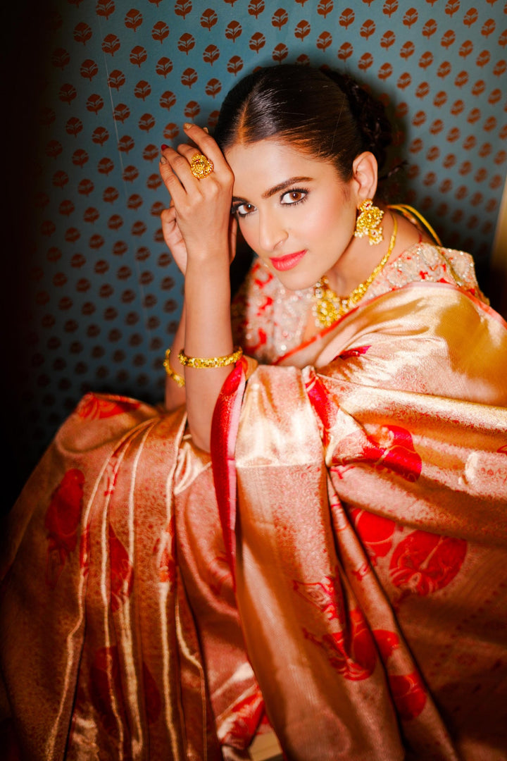 Neerus Gold silk woven saree - detail view 3