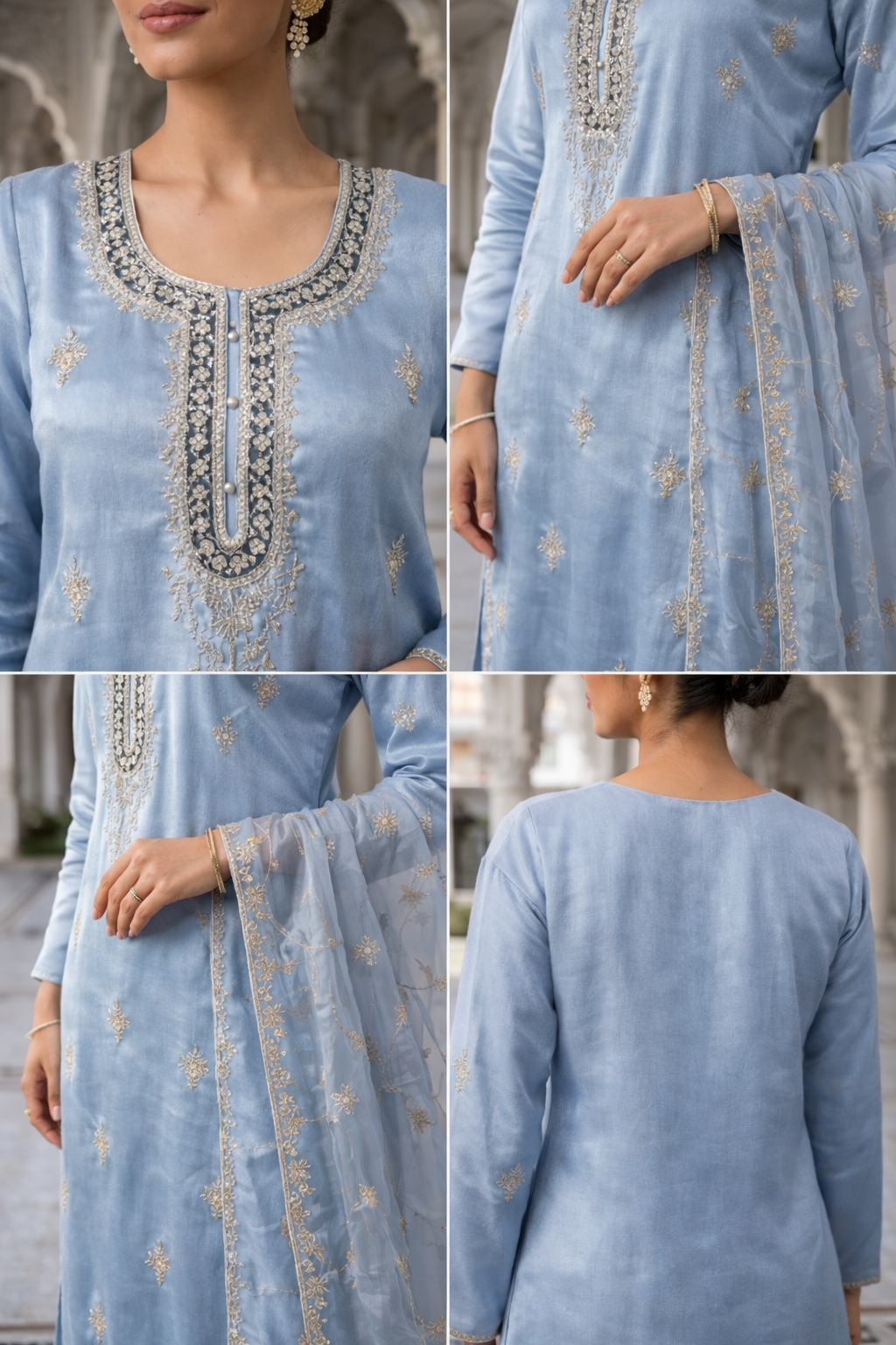 Neerus Blue organza embellished suit set - detail view 2