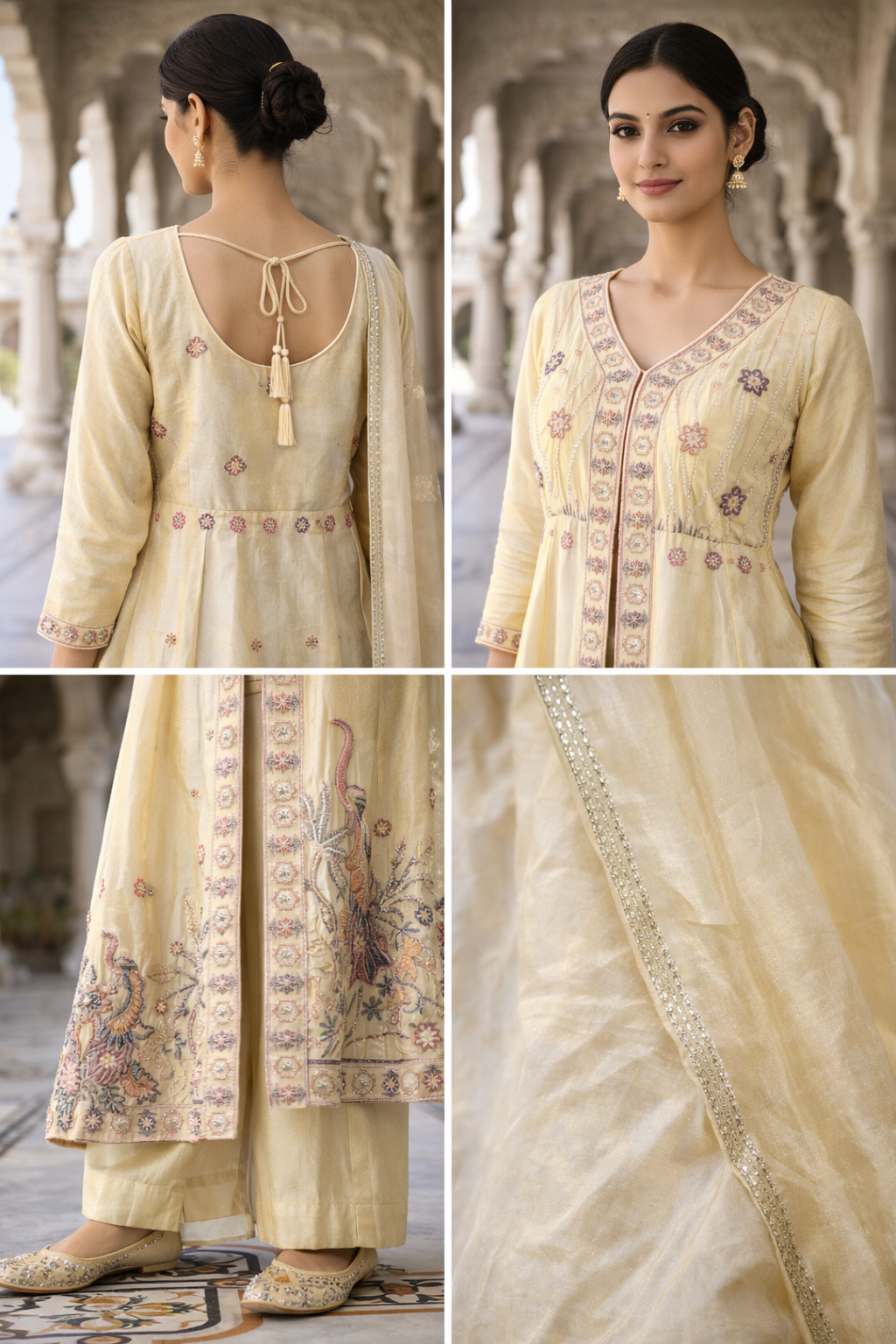 Neerus Beige tissue embellished suit set - detail view 2
