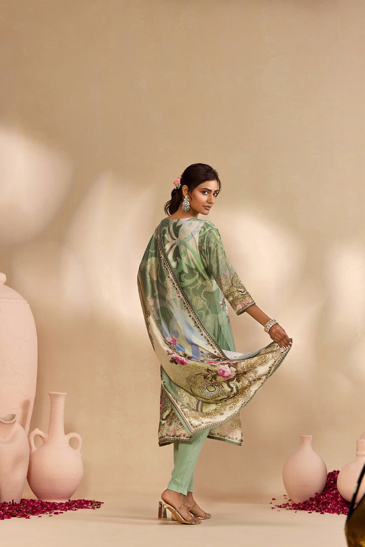 Pista Silk Ethnic Motif Printed Three Piece Set