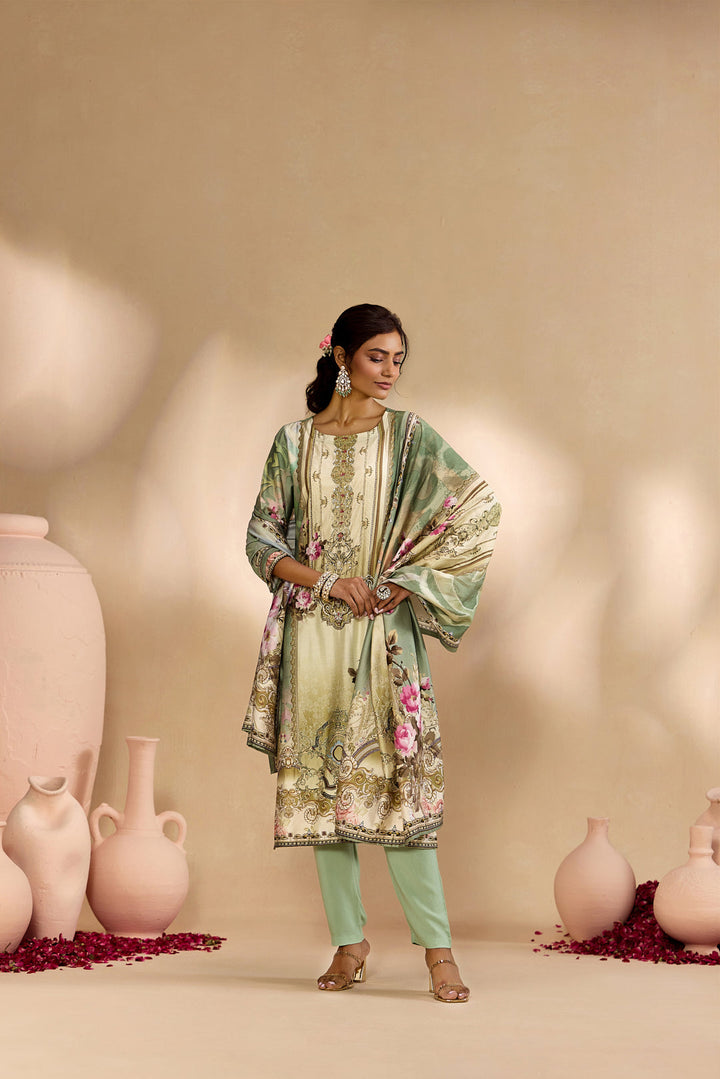Pista Silk Ethnic Motif Printed Three Piece Set