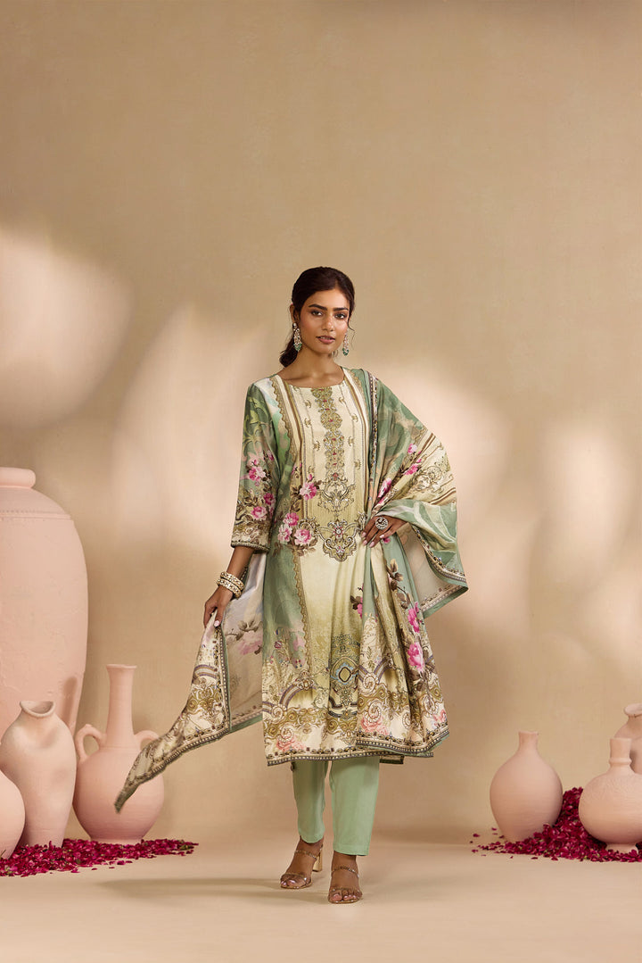 Pista Silk Ethnic Motif Printed Three Piece Set