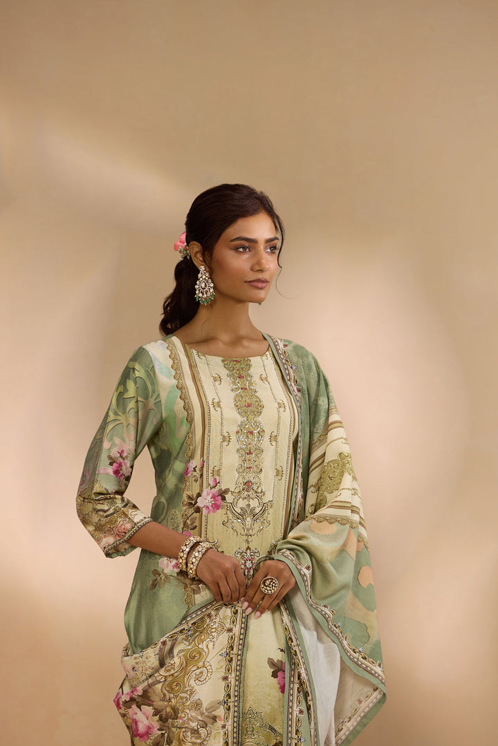 Pista Silk Ethnic Motif Printed Three Piece Set