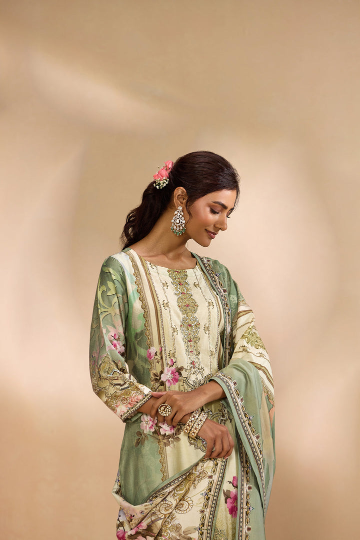 Pista Silk Ethnic Motif Printed Three Piece Set