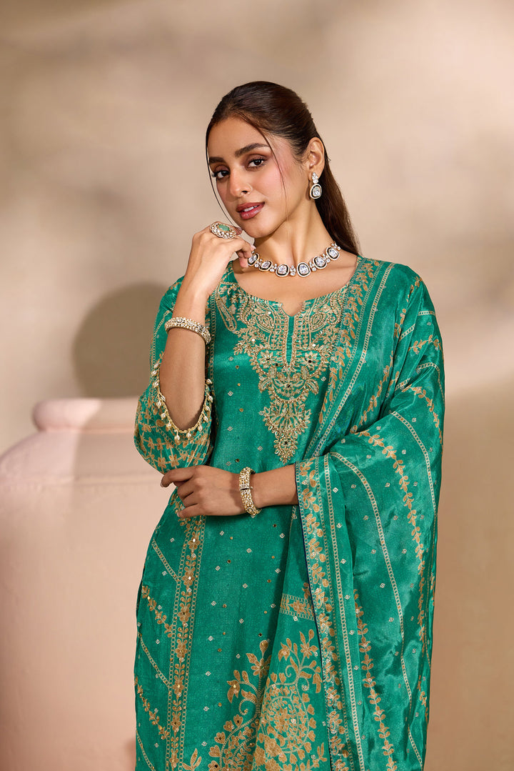 Green Crepe Foil Printed Three Piece Set