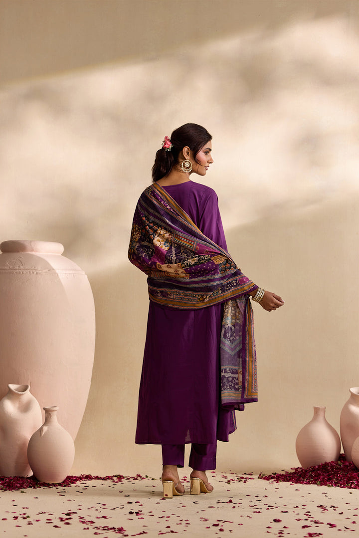 Purple Cotton Animal Printed Three Piece Set