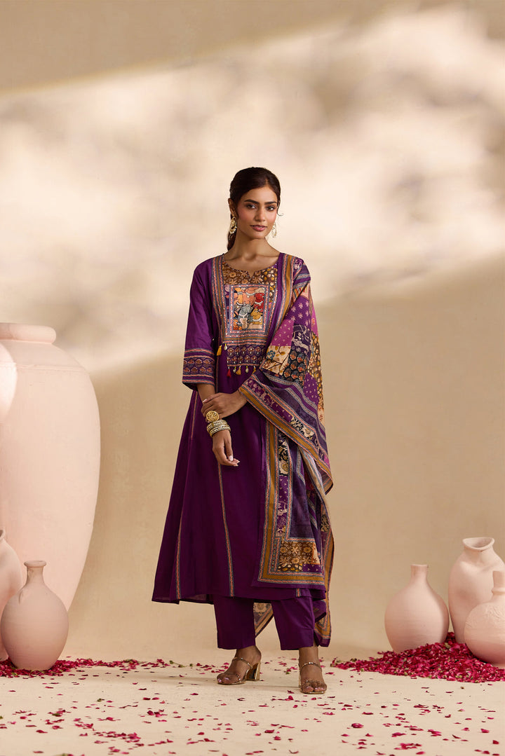 Purple Cotton Animal Printed Three Piece Set