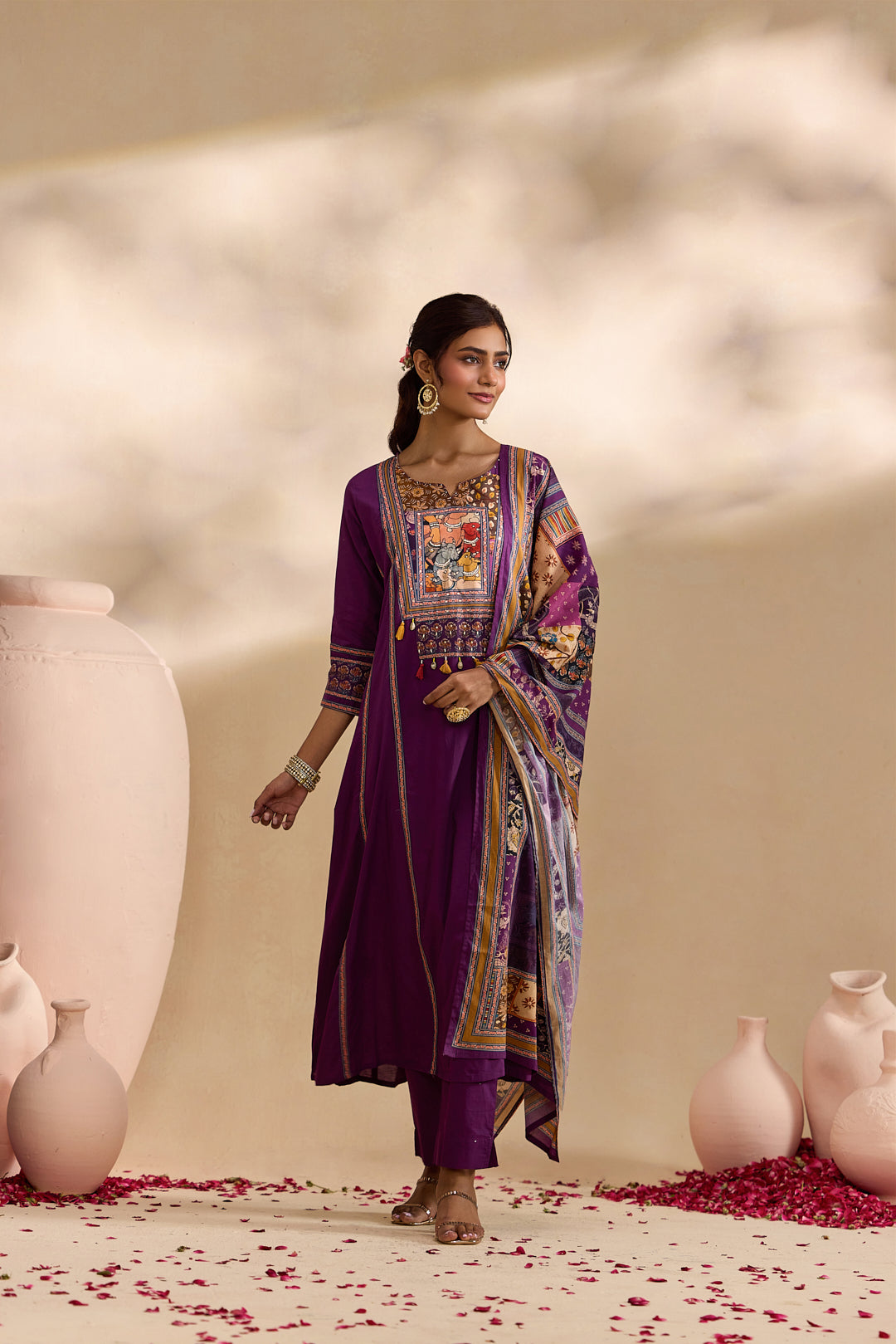 Purple Cotton Animal Printed Three Piece Set