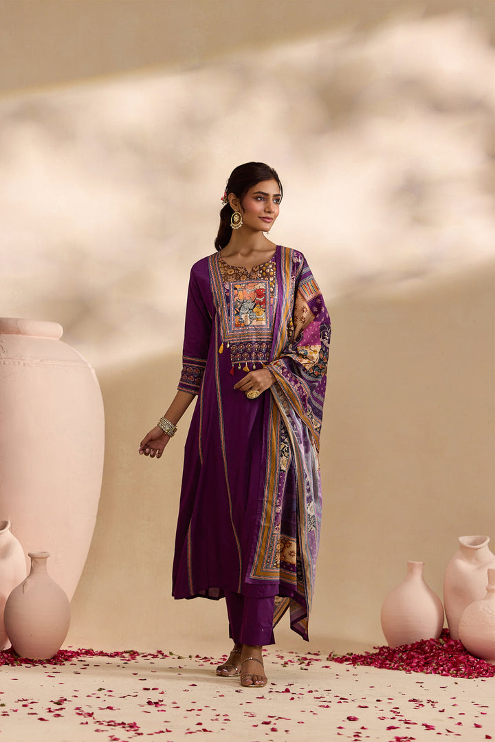 Purple Cotton Animal Printed Three Piece Set