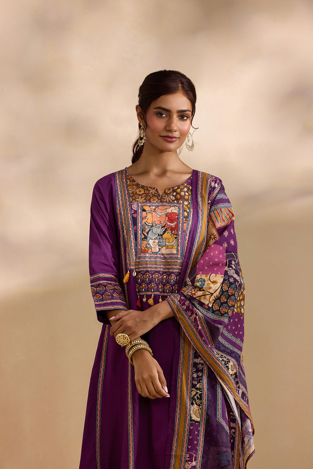 Purple Cotton Animal Printed Three Piece Set