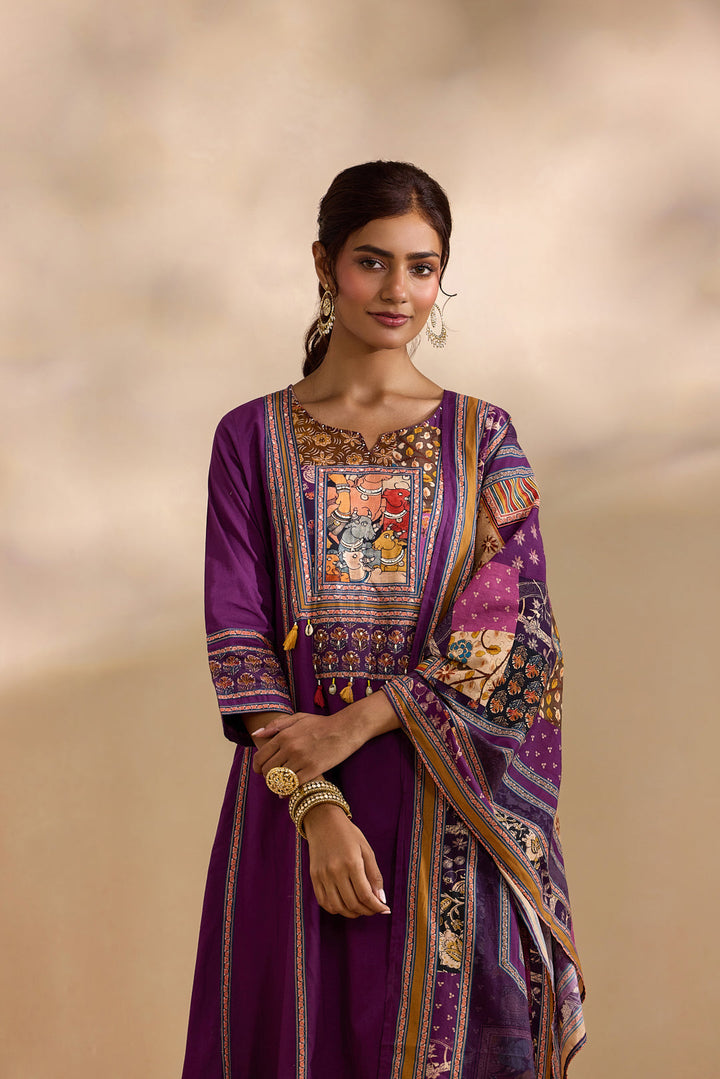 Purple Cotton Animal Printed Three Piece Set