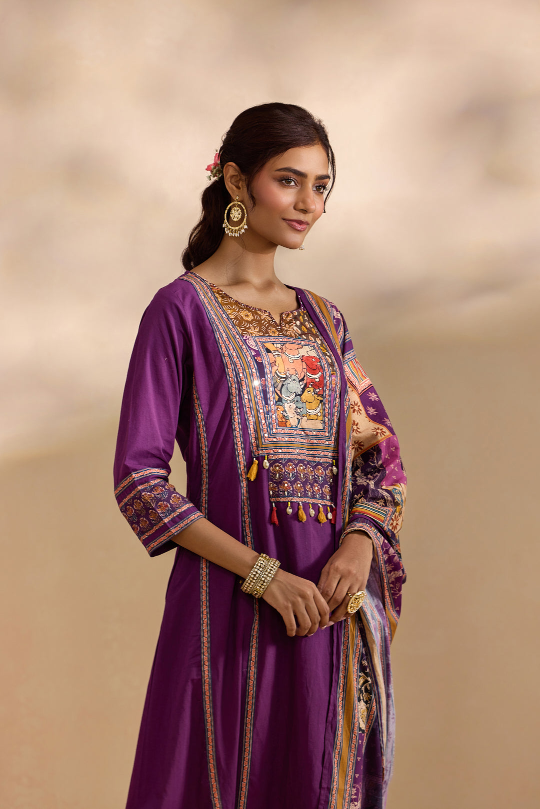 Purple Cotton Animal Printed Three Piece Set