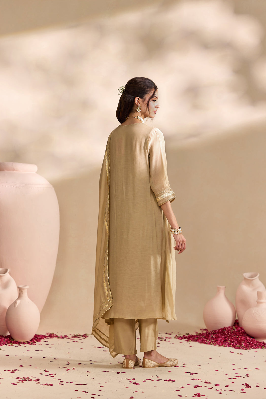 Rust Chanderi Zari Embroidered Three Piece Set