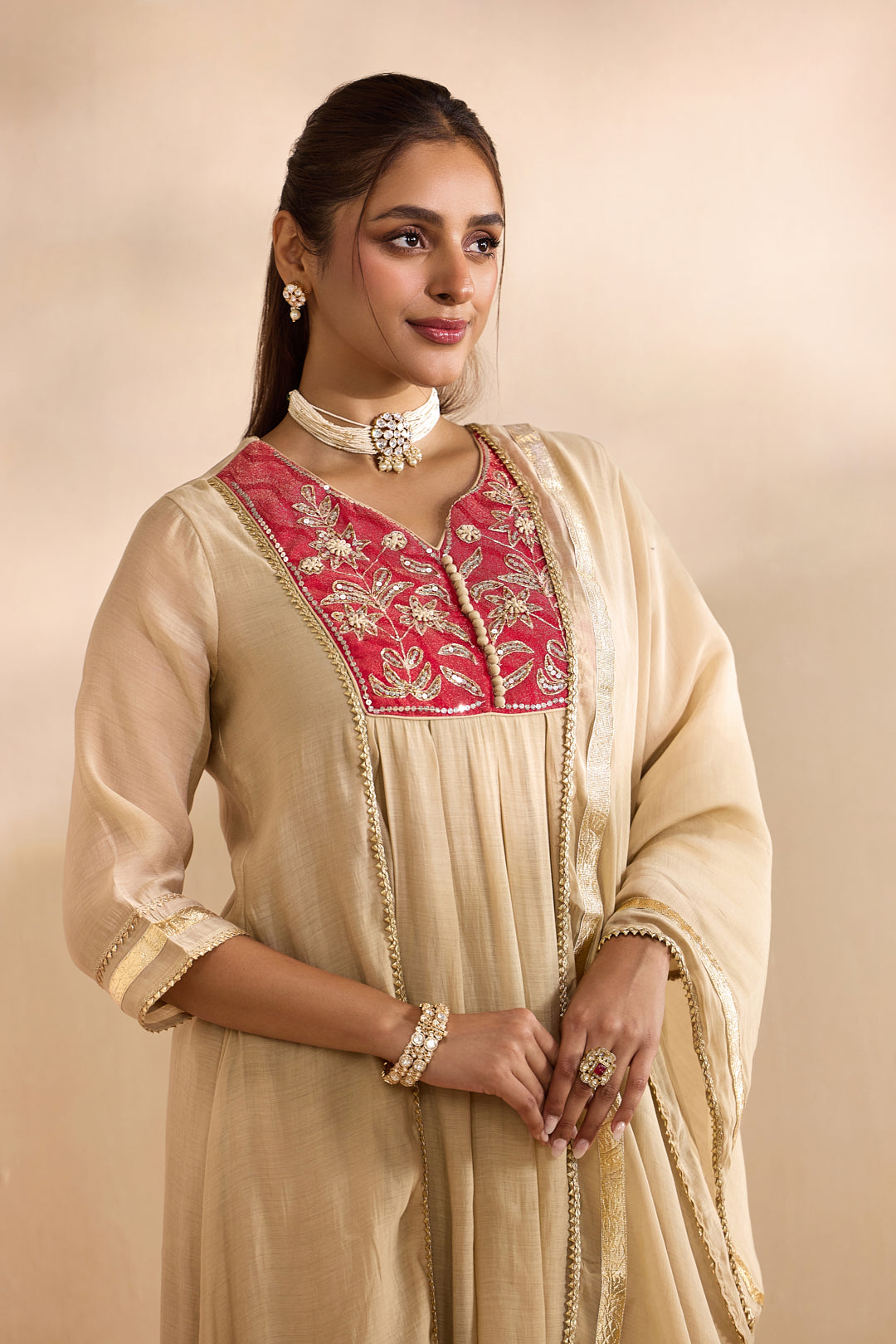 Pink Chanderi Zari Embroidered Three Piece Set
