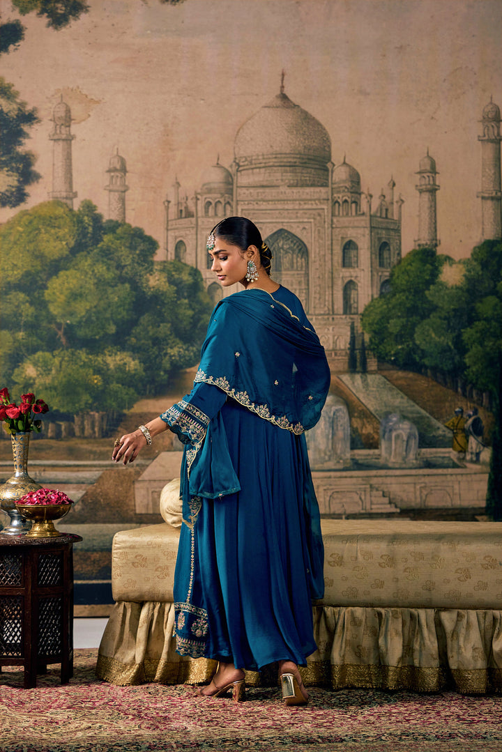Rama Chinon Thread And Stone Embroidered Three Piece Set