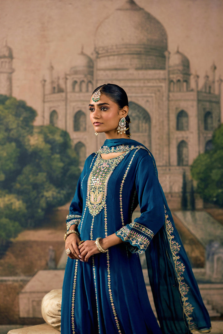 Rama Chinon Thread And Stone Embroidered Three Piece Set