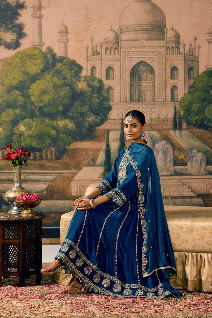 Rama Chinon Thread And Stone Embroidered Three Piece Set