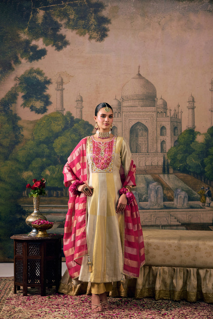 Rani Pink Tissue Solid With Patola Printed Three Piece Set