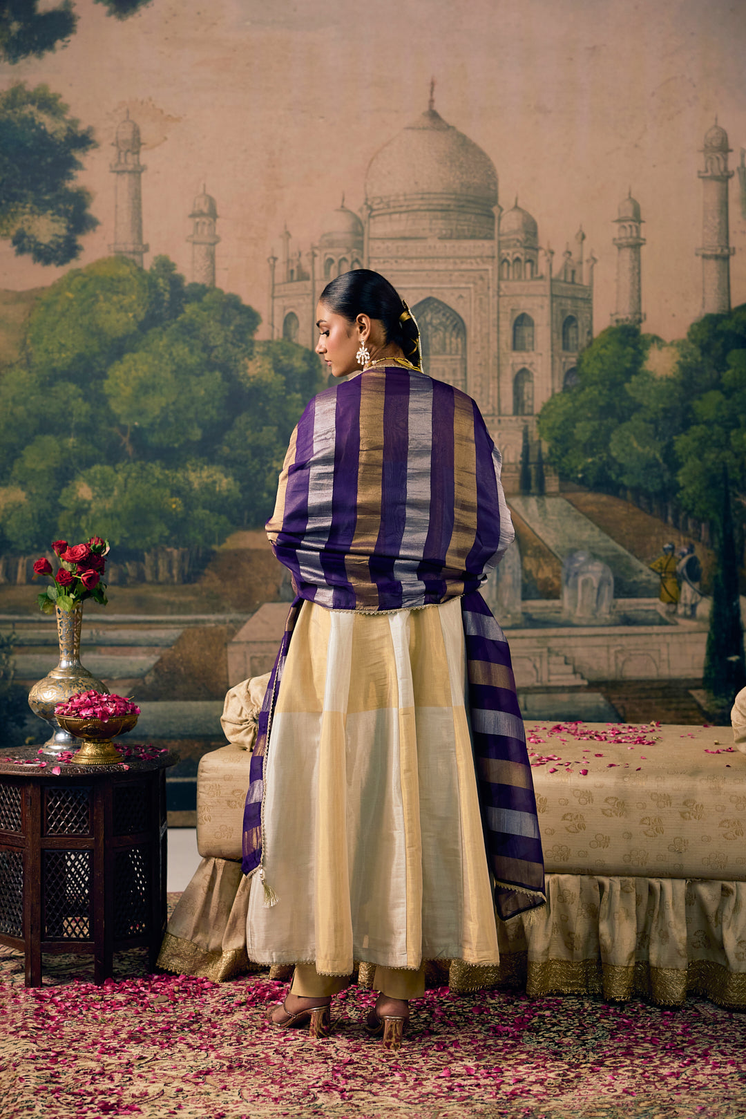 Purple Tissue Solid With Patola Printed Three Piece Set