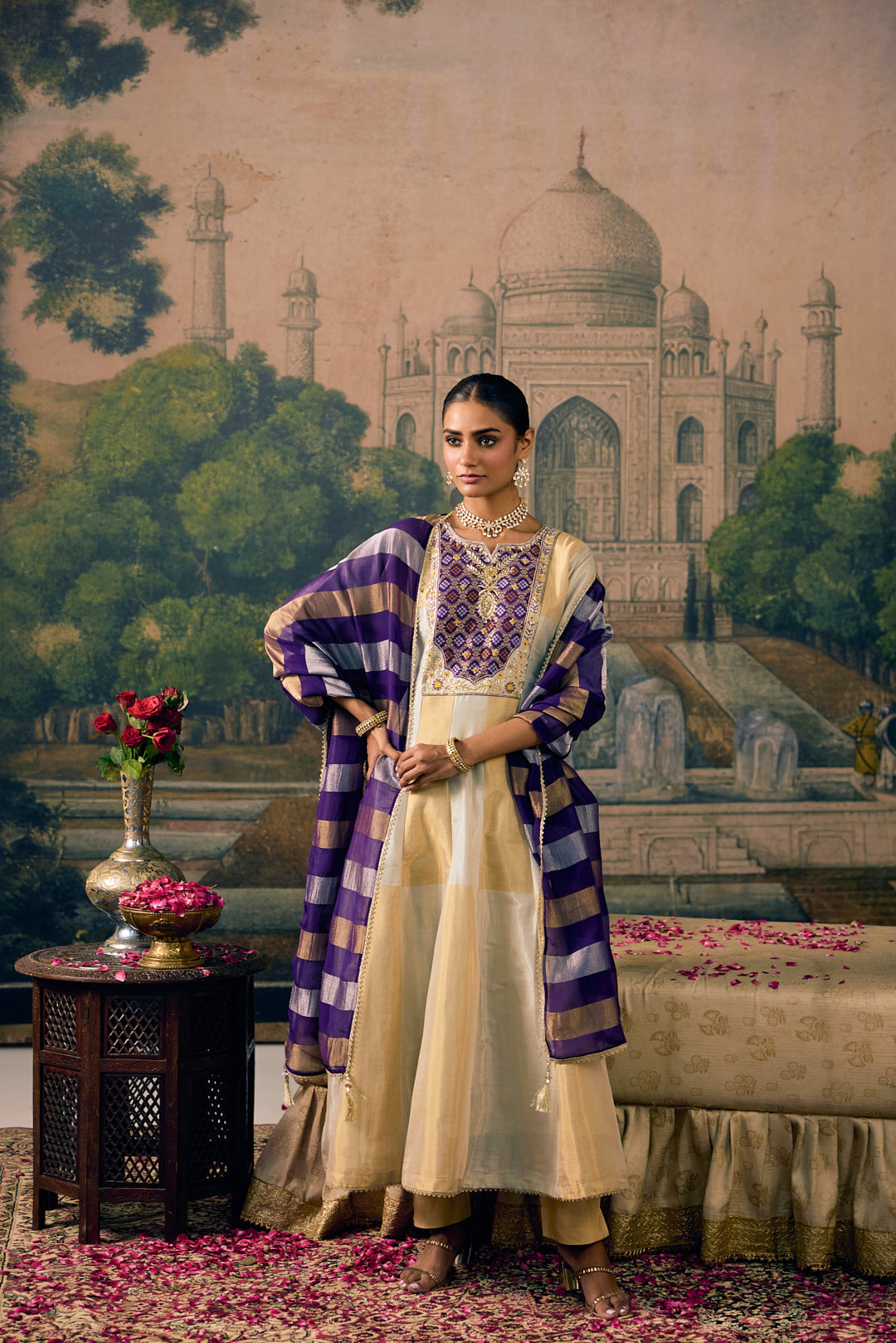 Purple Tissue Solid With Patola Printed Three Piece Set
