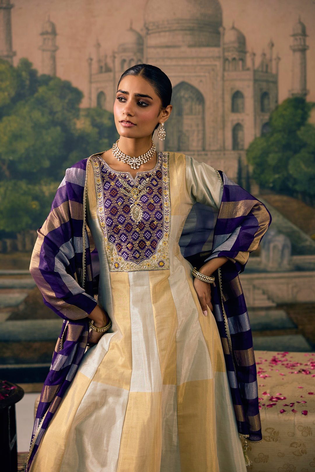 Purple Tissue Solid With Patola Printed Three Piece Set