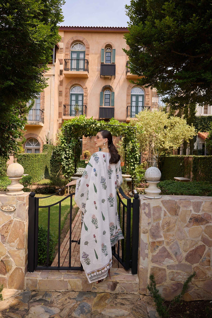 Neerus Cream Printed Straight Kurta and Trousers With Dupatta