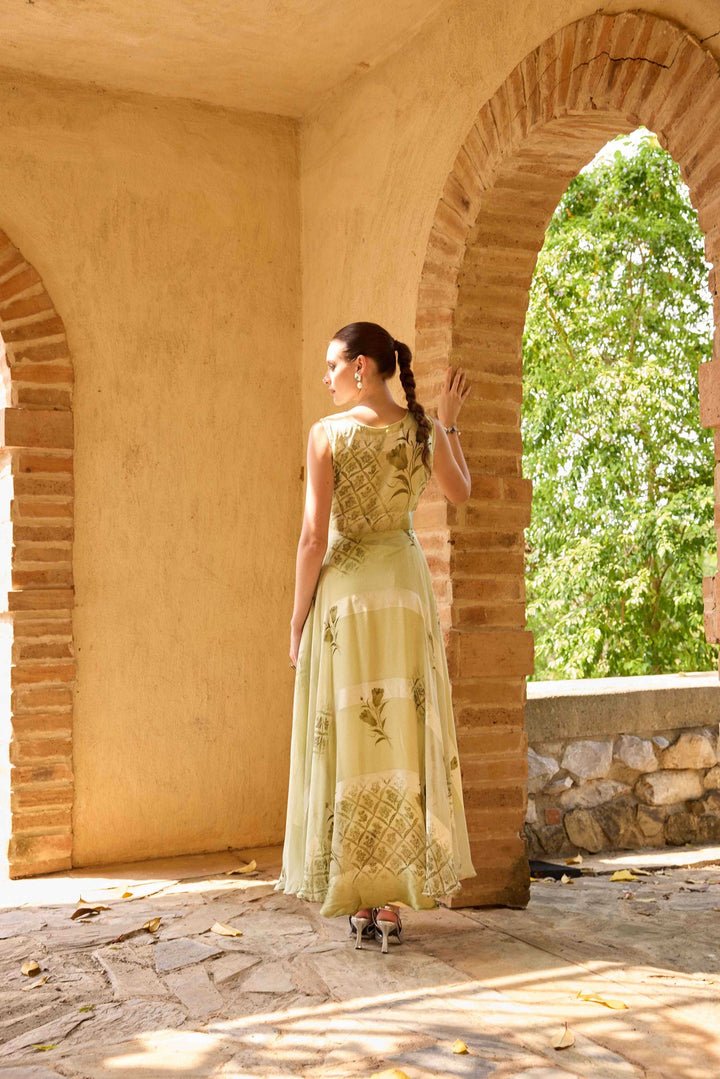 Neerus Green Georgette Printed Maxi Dress - detail view 1