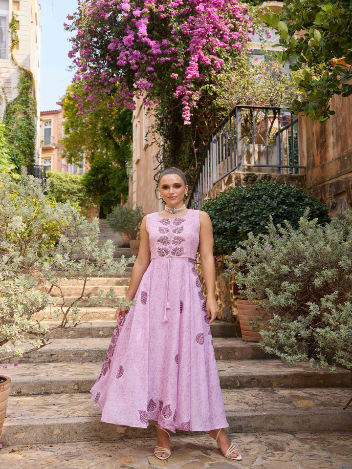 Neerus Pink Casual Maxi Printed Dresses