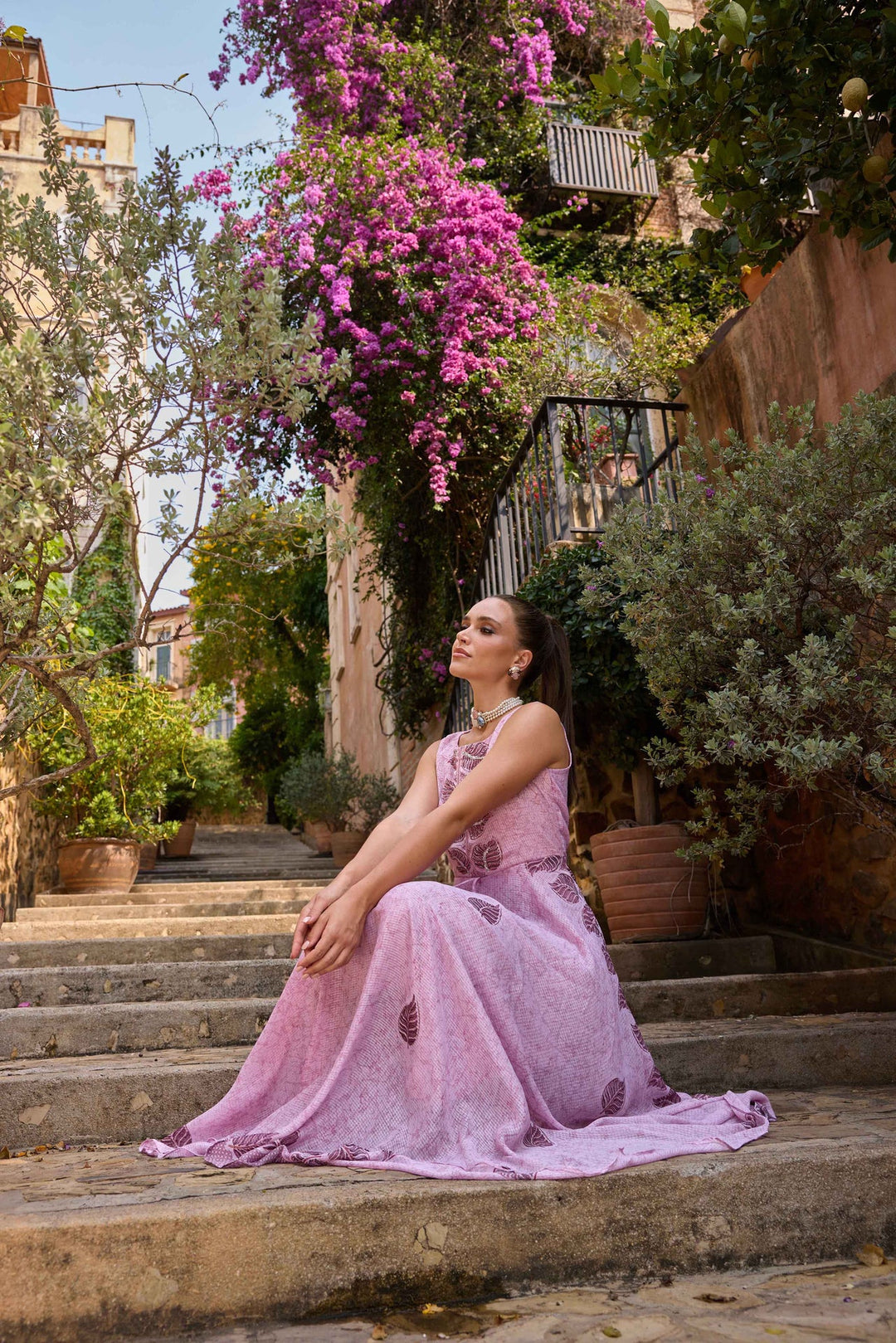 Neerus Pink georgette printed maxi dress - detail view 1