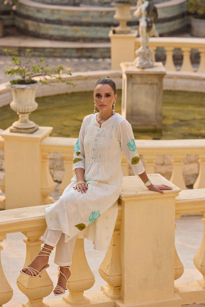 Neerus Blue cotton printed kurta set - detail view 1