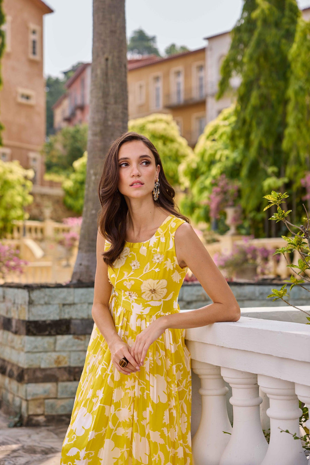 Neerus Yellow georgette printed maxi dress - detail view 1