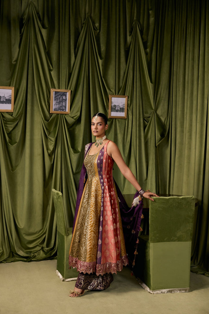 Purple Silk Ethnic Printed Three Piece Set