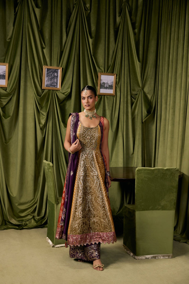 Purple Silk Ethnic Printed Three Piece Set