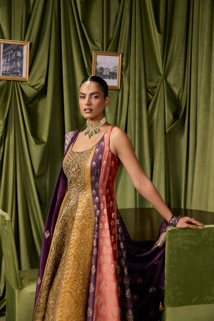 Purple Silk Ethnic Printed Three Piece Set