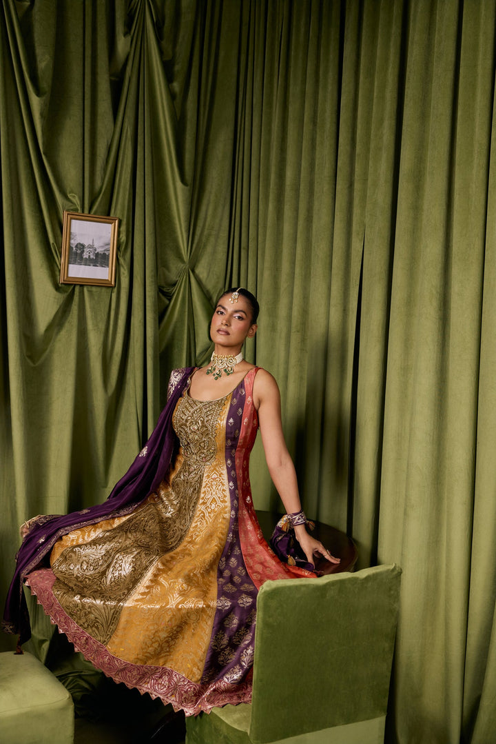 Purple Silk Ethnic Printed Three Piece Set