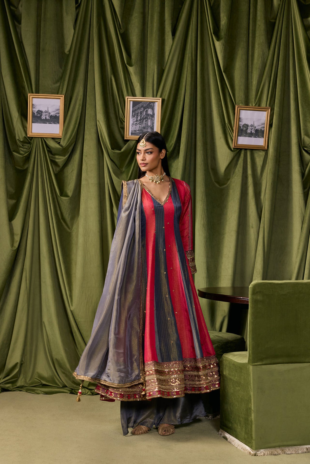 Rani Pink Tissue Solid With Zari Embroidered Three Piece Set