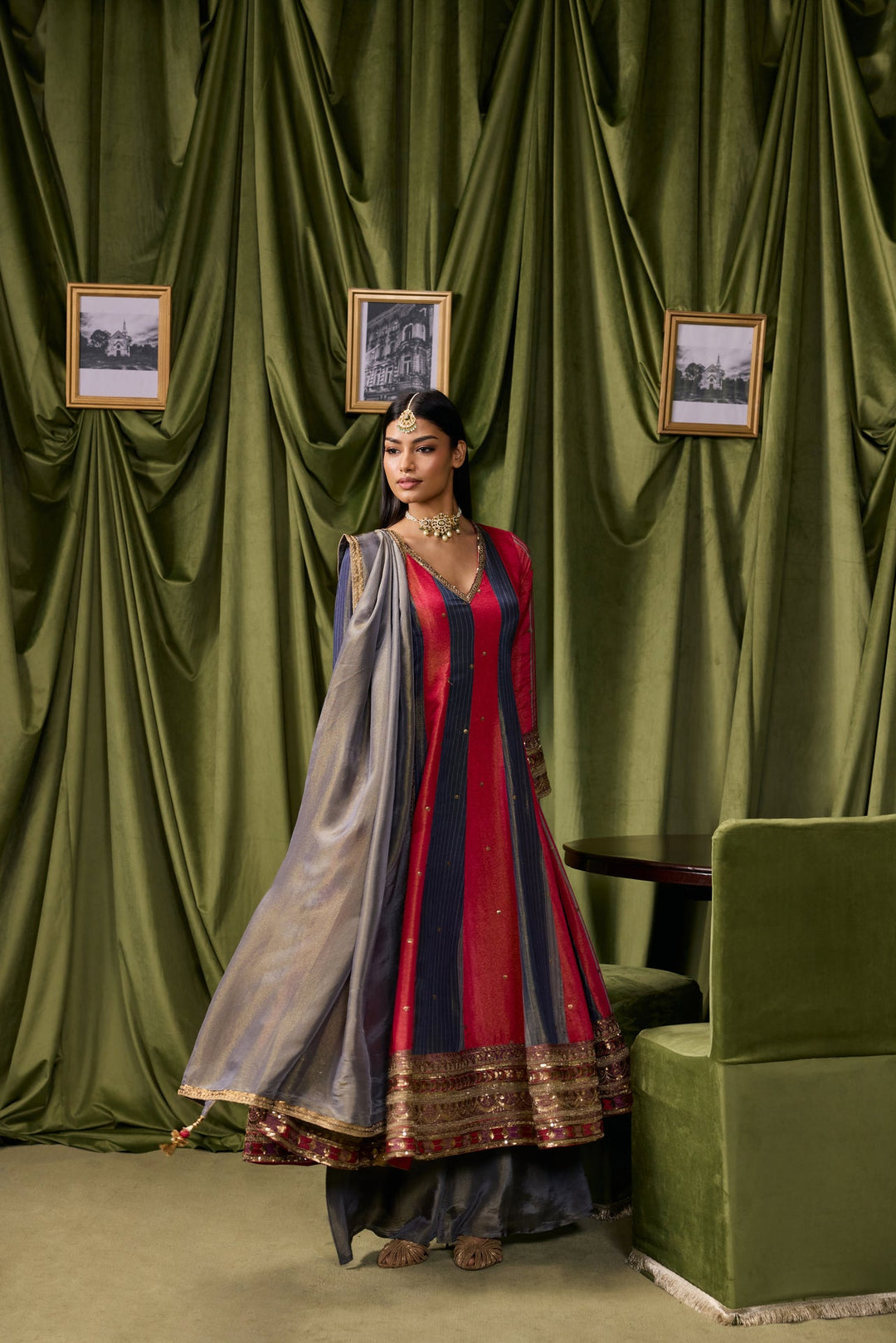 Rani Pink Tissue Solid With Zari Embroidered Three Piece Set