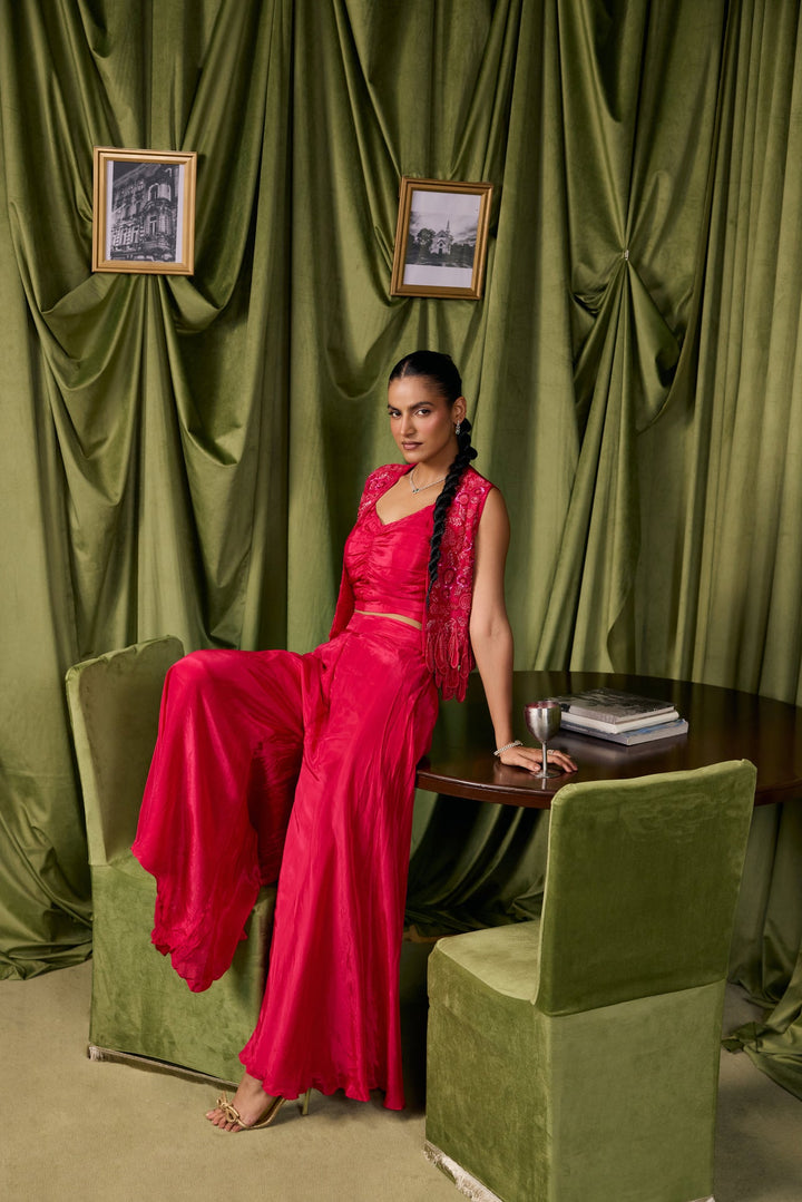 Rani Pink Crepe Solid Two Piece Set